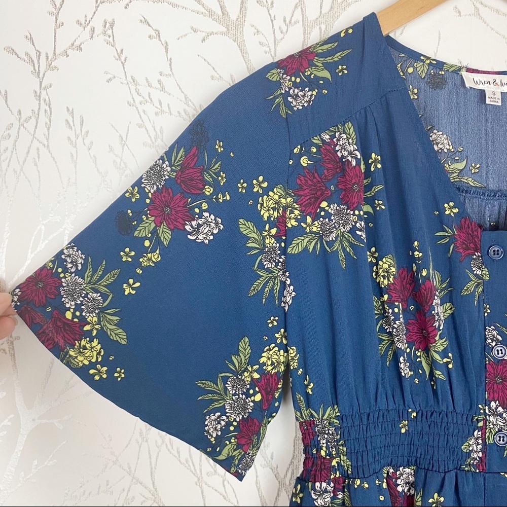 WREN & IVORY Blue Floral Short Sleeve Button-Front Maxi Dress Size Small - Picture 7 of 10